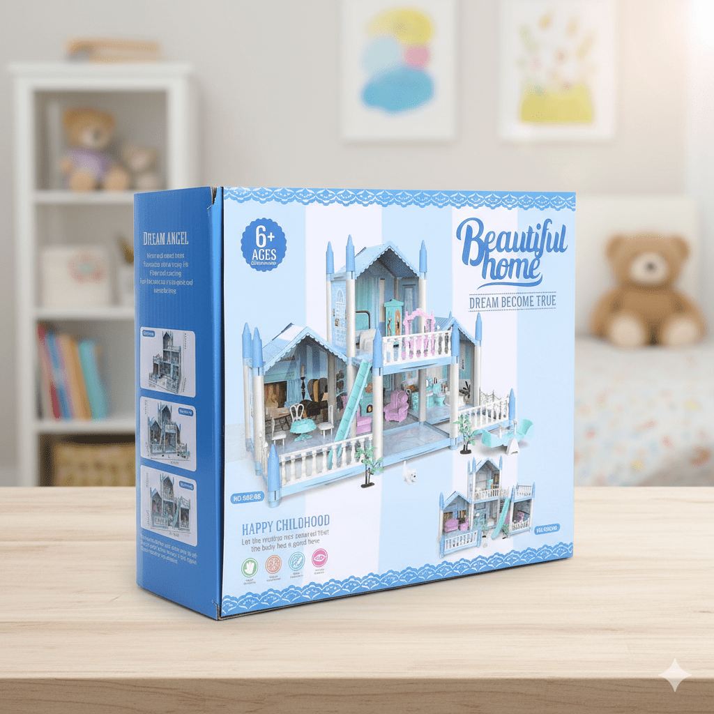 DIY Doll House Villa Set For Kids - Blue