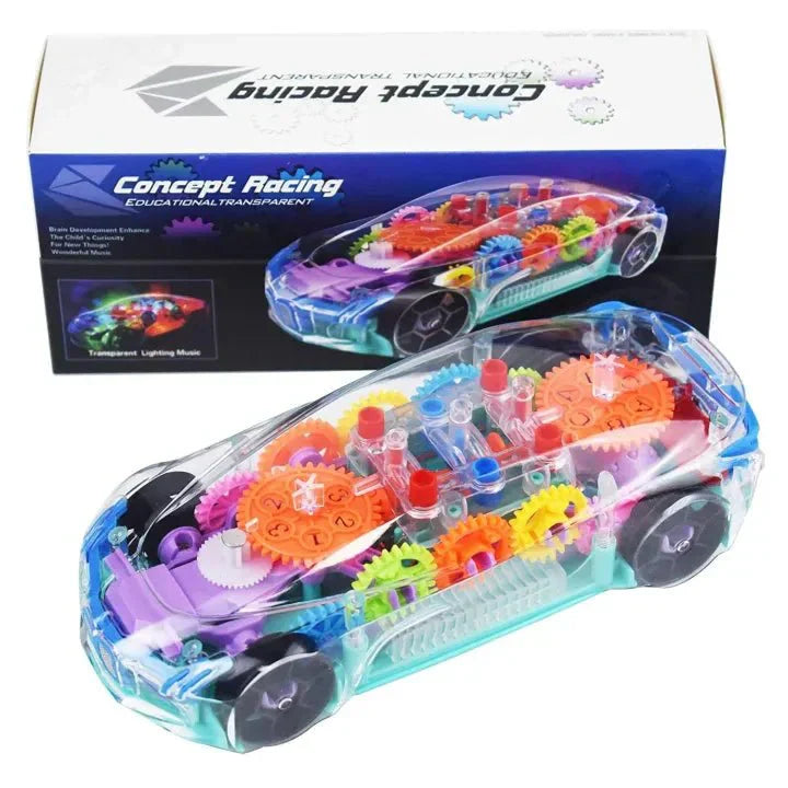 Transparent Electric Toy Car with Lights, Music & Universal Gear