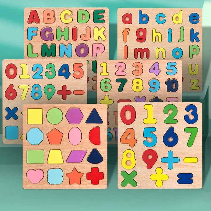 Early Educational wooden Colorful 3D Numbers Shapes and Alphabets