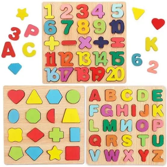 Early Educational wooden Colorful 3D Numbers Shapes and Alphabets