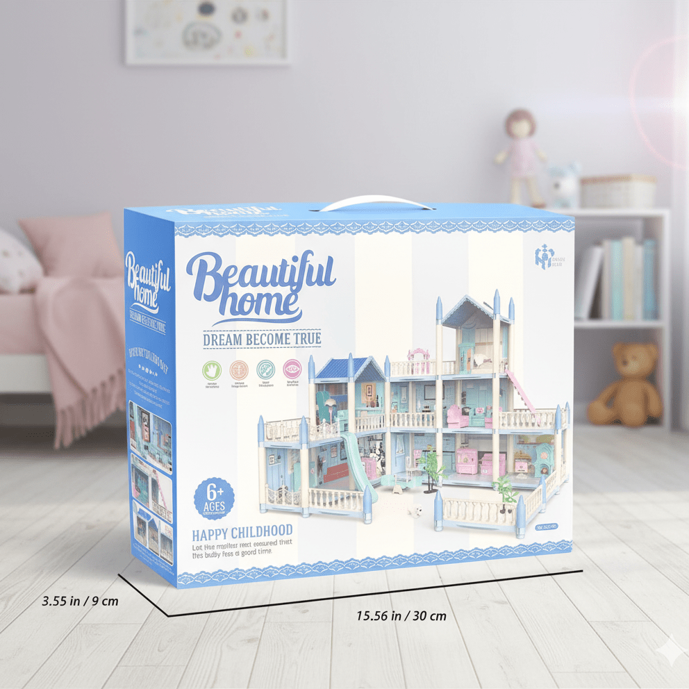 DIY Doll House Villa Set For Kids - Blue