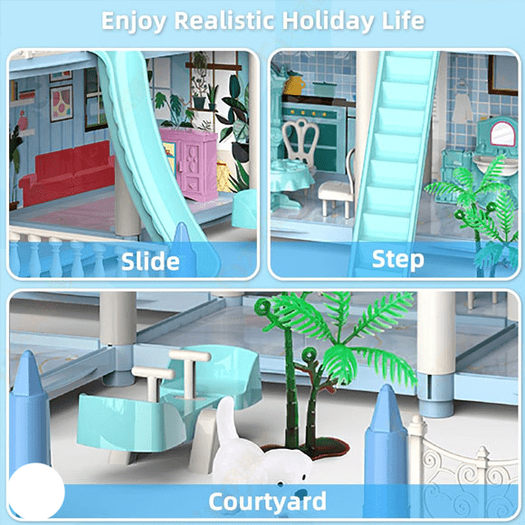 DIY Doll House Villa Set For Kids - Blue