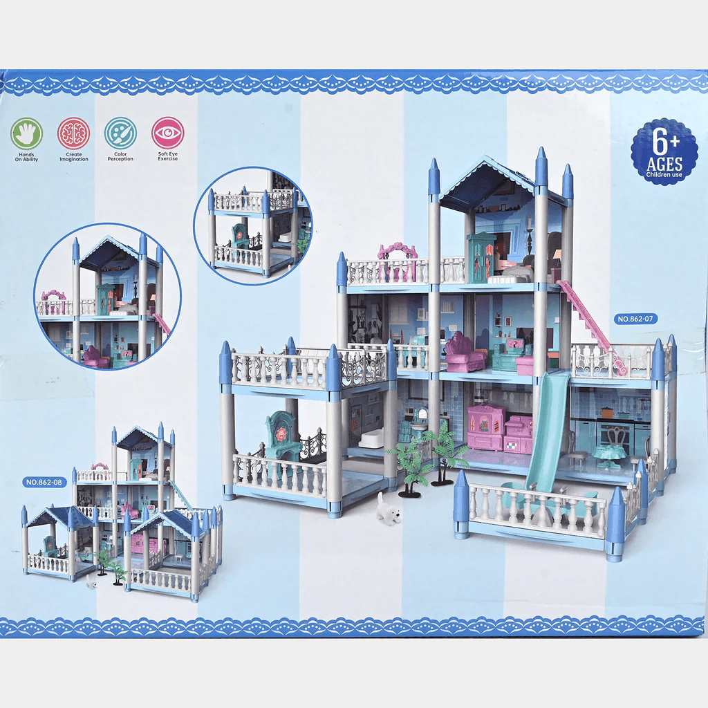 DIY Doll House Villa Set For Kids - Blue