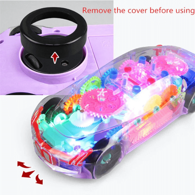 Transparent Electric Toy Car with Lights, Music & Universal Gear