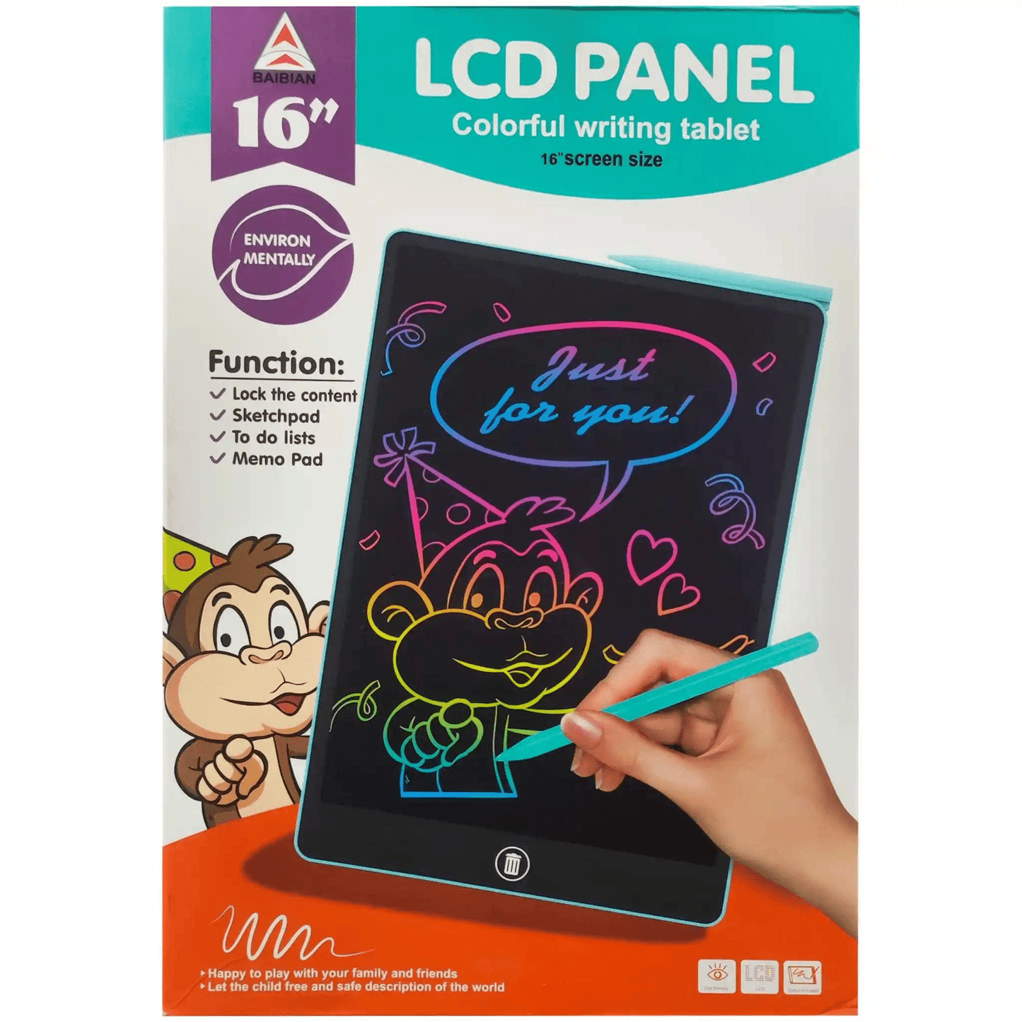 16" LCD Writing Tablet Multicolor Screen Writing Erasable Writing Board