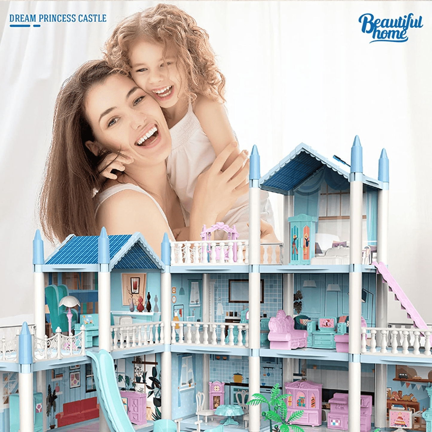 DIY Doll House Villa Set For Kids - Blue