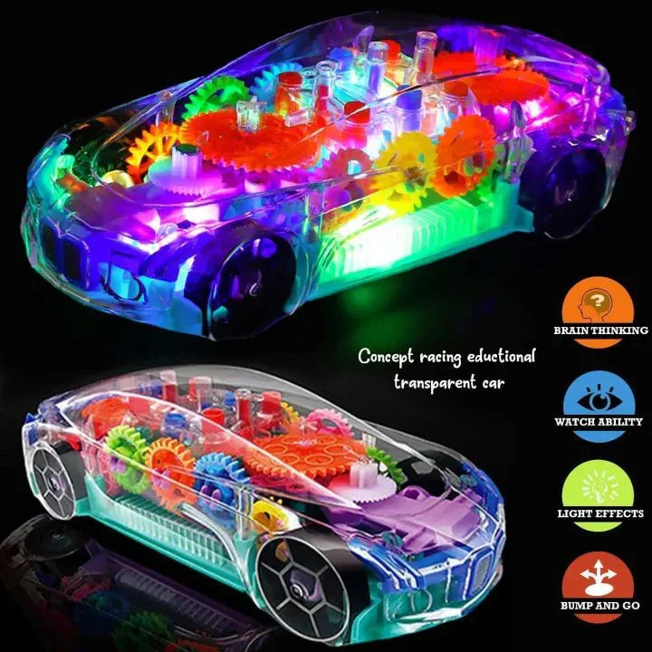 Transparent Electric Toy Car with Lights, Music & Universal Gear